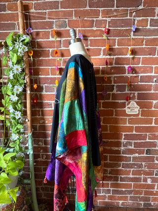 OOAK Autumn Collection- Journey Inspired Upcycled Silk Patchwork Tie Dye Hi Lo Poncho Top