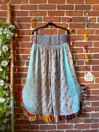 Coffee In The Morning Kantha Ruffle Wide Leg Lounge Pants - Fits up to 2X - Fair Trade Made