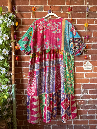 Coffee In The Morning Kantha Dress - Fits up to 3X - 100% Cotton- Fair Trade Made