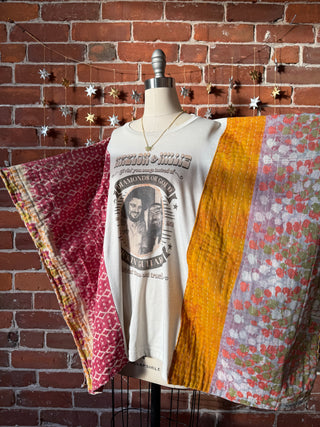 Upcycled Willie Nelson + Waylon Jennings Inspired Kantha Poncho Top