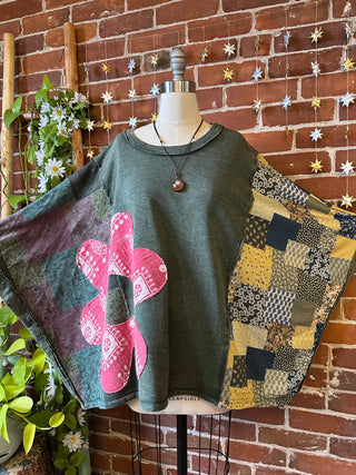 OOAK Autumn Collection - Upcycled Flower Patchwork Poncho Style Top 🌼