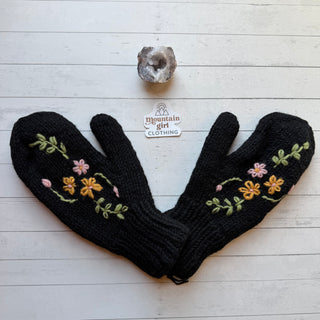 Floral Vine Fleece Lined Wool Mittens / Gloves - Fair Trade Made-Final Sale