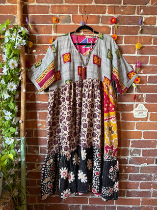 Coffee In The Morning Kantha Dress - Fits up to 3X - 100% Cotton- Fair Trade Made