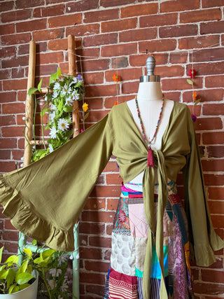 Olive Nova Bell Sleeve 100% Cotton Wrap Top - Fair Trade Made
