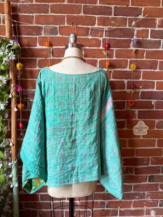 OOAK Spring Collection - Reversible Cosmic Drift Kantha Poncho Top - 2 Tops in 1!