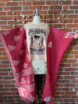 Upcycled Jimi Hendrix Inspired Hi Lo Kantha Poncho Top