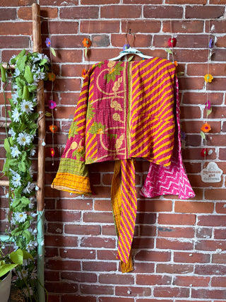 Plus Size Nova Kantha Reversible Bell Sleeve Wrap Top- 100% Cotton - Fair Trade Made
