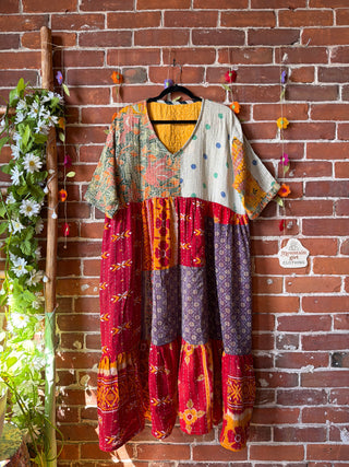 Coffee In The Morning Kantha Dress - Fits up to 3X - 100% Cotton- Fair Trade Made