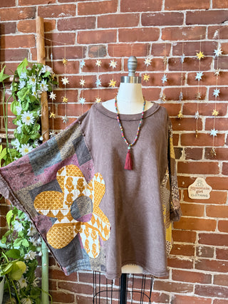 OOAK Winter Collection - Upcycled Kantha Flower Patch Patchwork Poncho Style Top 🌼