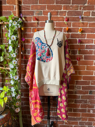 Upcycled Last Nerve Hi Lo Kantha Poncho Top