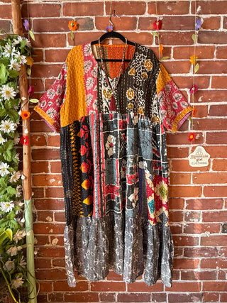 Coffee In The Morning Kantha Dress - Fits up to 3X - 100% Cotton- Fair Trade Made