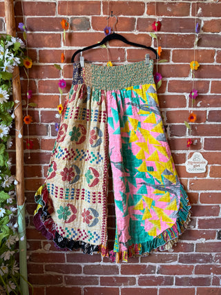 Coffee In The Morning Kantha Ruffle Wide Leg Lounge Pants - Fits up to 2X - Fair Trade Made