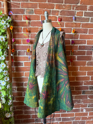 Forest Green Tie Dye Flowy Hem Layering Vest - 100% Cotton