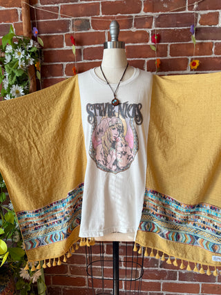 Stevie Nicks Inspired Golden Yellow Tassel Embroidered Poncho