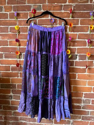 Free Size Festival Patchwork Spin Skirt - Purples