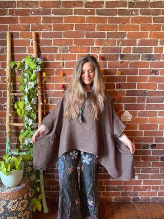 Driftwood Linen Drape Poncho Top - Made in Italy - 3 Colors Available