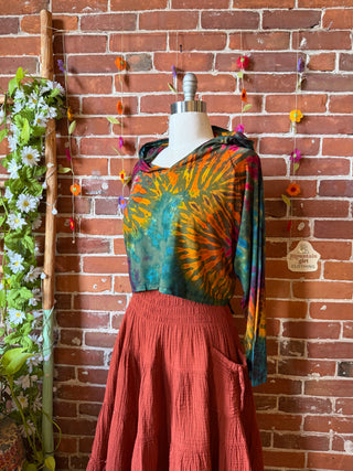 Dark Side of the Moon Earthy Rainbow Cropped Tie Dye Hoodie - Fair Trade Made