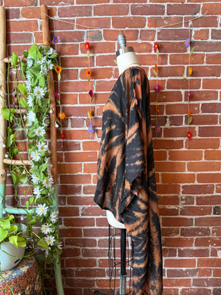 Dark Star Tie Dye Hi Lo Flowy Poncho Top Brown/Black