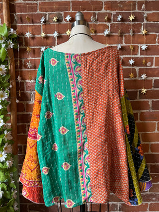 Into The Mystic Bell Sleeve Kantha Pullover Top w/ Kangaroo Pocket