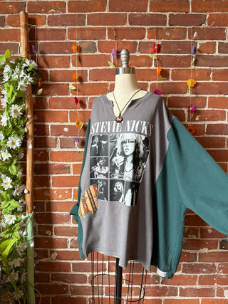OOAK Summer Collection- Upcycled Stevie Nicks Inspired Butterfly Patch Hybrid Sweatshirt Top