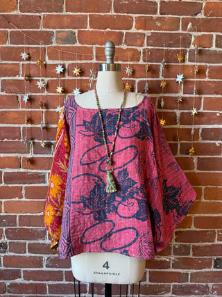 Cosmic Drift Reversible Kantha Poncho Top