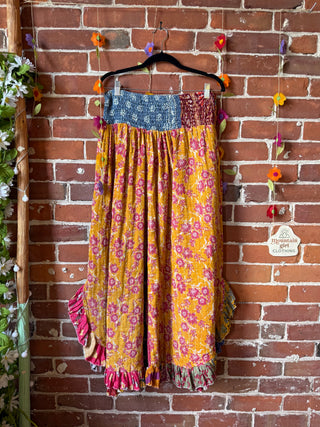 Coffee In The Morning Kantha Ruffle Wide Leg Lounge Pants - Fits up to 2X - Fair Trade Made