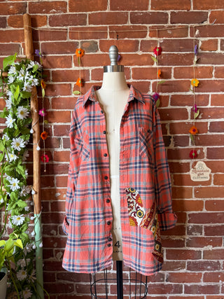 OOAK Autumn Collection- Unisex Size Upcycled Kantha Detail Button Up Plaid