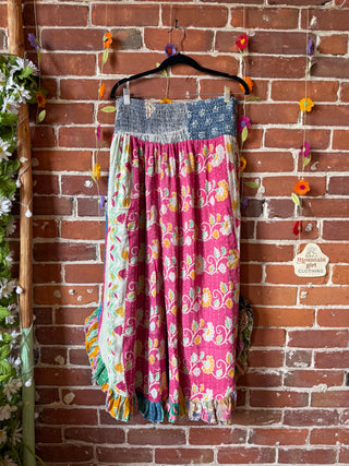 Coffee In The Morning Kantha Ruffle Wide Leg Lounge Pants - Fits up to 2X - Fair Trade Made
