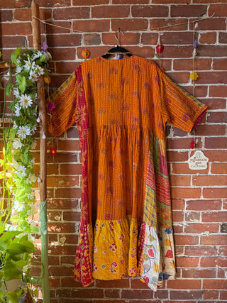 Coffee In The Morning Kantha Dress - Fits up to 3X - 100% Cotton- Fair Trade Made