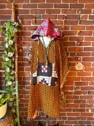 Sierra Dreams Reversible 100% Cotton Kantha Poncho Tunic Hoodie Beach Coverup - Fair Trade Made