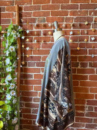 OOAK Autumn Collection - Upcycled Boho Sunrise Print Bell Sleeve Hybrid Top