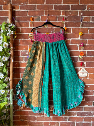 Coffee In The Morning Kantha Ruffle Wide Leg Lounge Pants - Fits up to 2X - Fair Trade Made