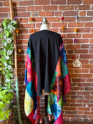OOAK Autumn Collection- Metallica Inspired Upcycled Silk Patchwork Tie Dye Hi Lo Poncho Top