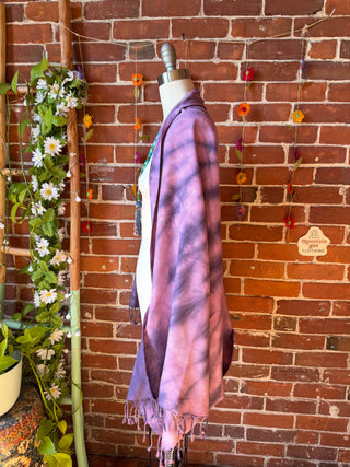 Purple Sky Fringe Tie Dye Cocoon Shawl Coverup Kimono - 100% Cotton