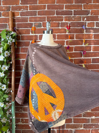 OOAK Autumn Collection - Upcycled Peace Sign Patch Patchwork Poncho Style Top ☮️