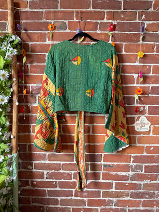 Free Size Nova Kantha Bell Sleeve Wrap Top