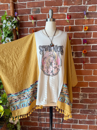 Stevie Nicks Inspired Golden Yellow Tassel Embroidered Poncho