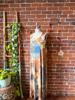 OOAK Spring Collection - Tie Dye Callisto Kantha Crescent Moon Tank Top Maxi Dress