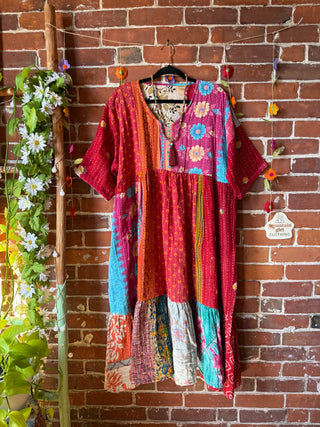 Coffee In The Morning Kantha Dress - Fits up to 3X - 100% Cotton- Fair Trade Made