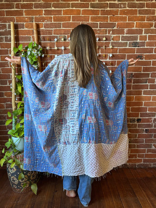 OOAK Autumn Collection-Reversible Stardust Kantha Ruana Jacket With Pockets