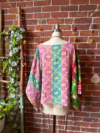 OOAK Spring Collection - Reversible Cosmic Drift Kantha Poncho Top - 2 Tops in 1!
