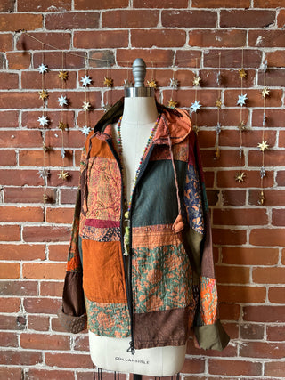 Autumn Evening Earthy Patchwork Hooded Jacket