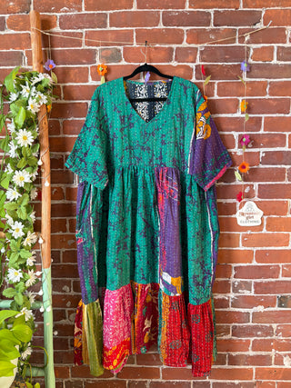 Coffee In The Morning Kantha Dress - Fits up to 3X - 100% Cotton- Fair Trade Made