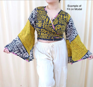Nova Kantha Bell Sleeve Reversible Wrap Top - 100% Cotton - Fair Trade Made