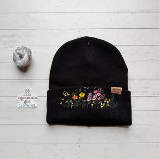 Retro Boho Floral /Mushroom Print Beanie Hat/ - Small Business Made-Final Sale