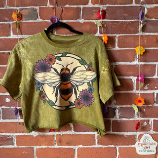 Cotton Bee Flower Stone Wash Cropped Tee -Fair Trade Made