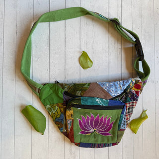 Embroidered Lotus Patchwork Fanny Pack - One Of A Kind