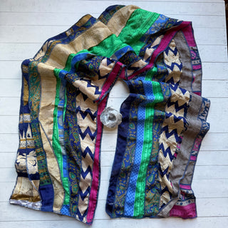 OOAK Summer Collection- Upcycled Seven Panel 100% Silk Sari Scarf - Fair Trade Made