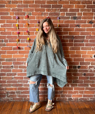 Plus Size Oversized Hi Lo Comfy Hoodie - Forest Green