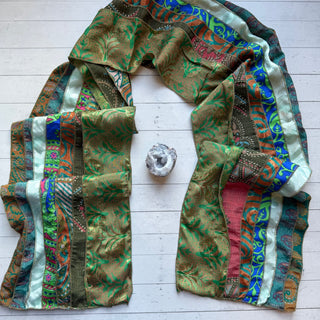 OOAK Summer Collection- Upcycled Seven Panel 100% Silk Sari Scarf - Fair Trade Made